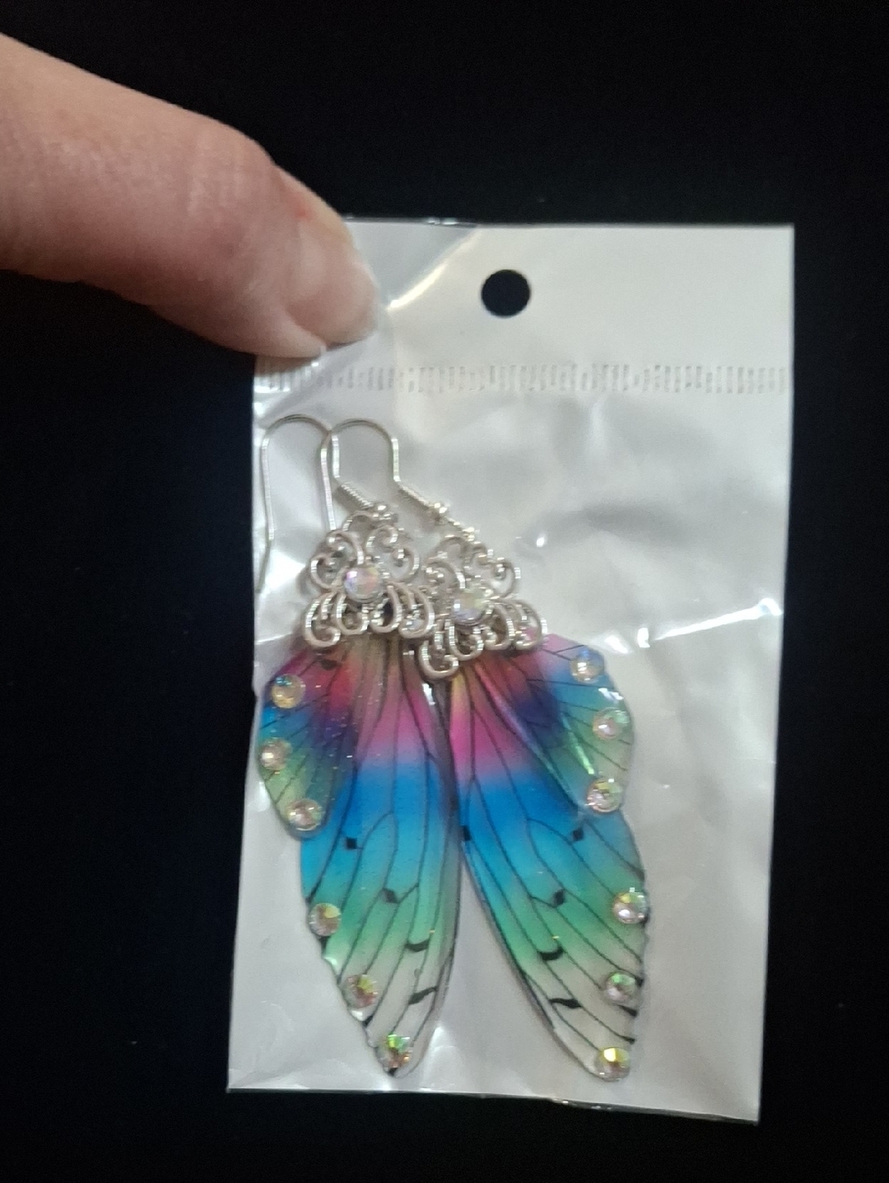Irresistible Multicolor Fairy Wing Drop Earrings - Picture 2 of 2